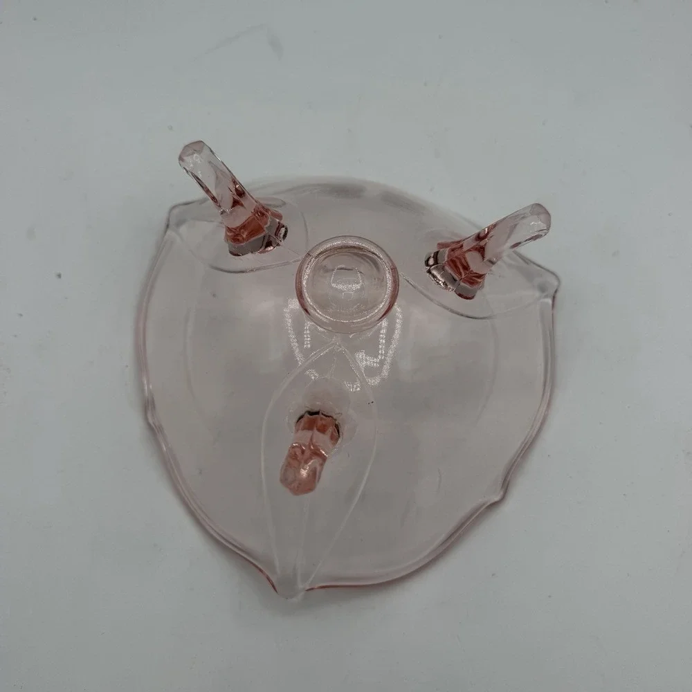 Vintage Lancaster Pink Depression Glass Bowl Petal Rim 3-Footed Dish Candy